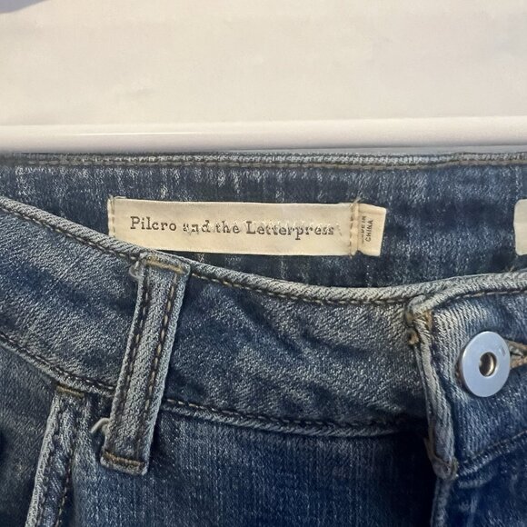 PILCRO Anthropologie Denim Jeans Size 31 FLORAL LACE FLARE Embroidery Stretch - Picture 5 of 13